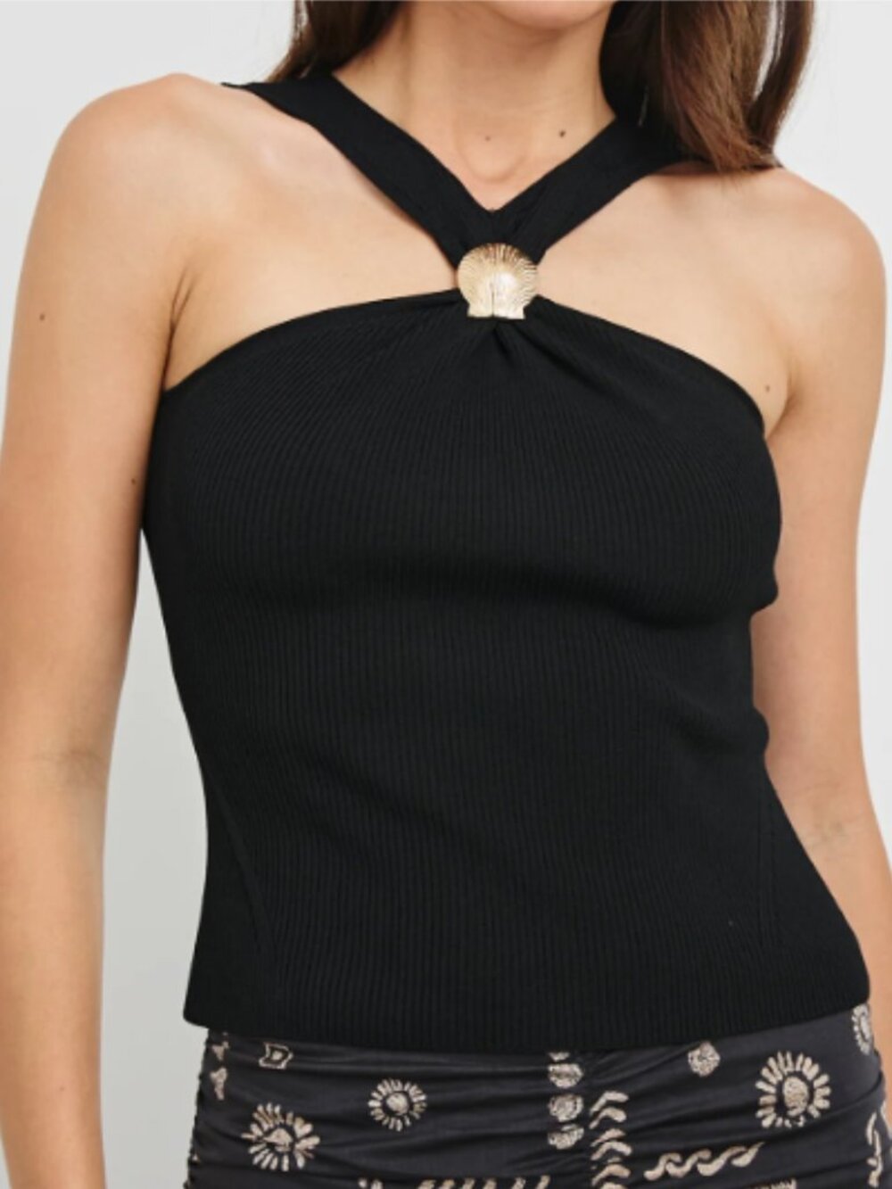 Rails Senna Shell Hardware Ribbed Cutout Neckline Top